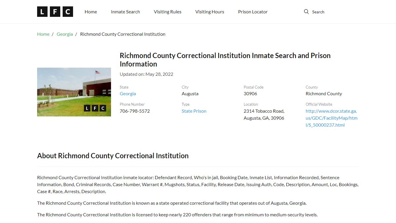 Richmond County Correctional Institution Inmate Search ...